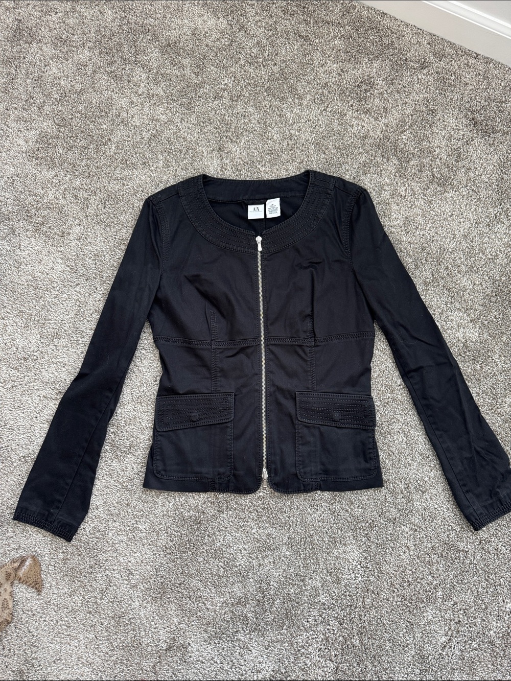 Armani Exchange Black Zip-Front Blazer Jacket Medium